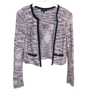 RW&CO Tweed/Confetti Open Front Jacket With Long Sleeves Ivory/Navy Size Small